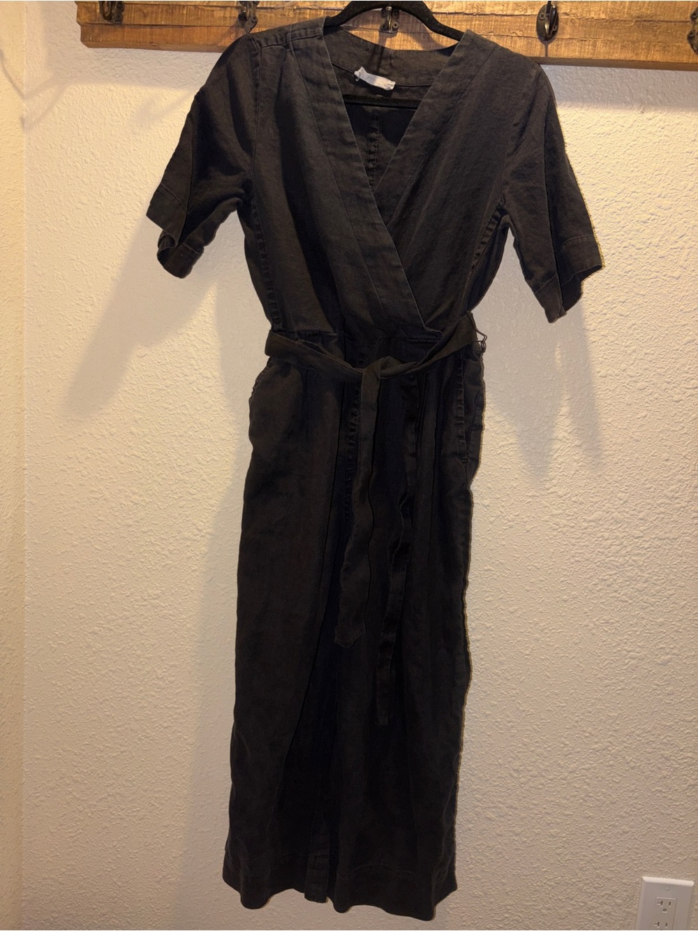 Everlane Black Wrap Linen Jumpsuit with Waist Tie